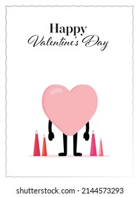 Valentine's Greeting Card with Heart Character and Shopping Bags