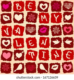 Valentine's greeting card or pattern made like crossword puzzle