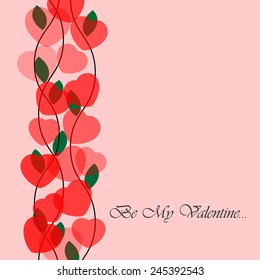 Valentine's greeting card with translucent hearts on stem flowers