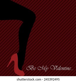 Valentine's greeting card with women's leg with red heel