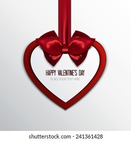 Valentine's greeting card-background. Hanging red heart with greetings. Vector