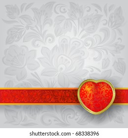 Valentines greeting with heart on white floral background
