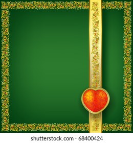 Valentines greeting with red heart on green floral background