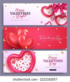Valentine's greeting text banner set vector design. Valentine's day sale promotion lay out background for flyers and brochure promo collection. Vector Illustration. 
