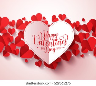 Valentines greetings card design in white color with happy valentines day typography. Red hearts in white background vector illustration design.
