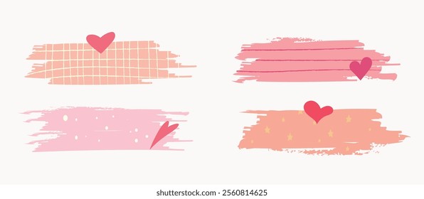 Valentines grunge banners frames pink colors with hearts