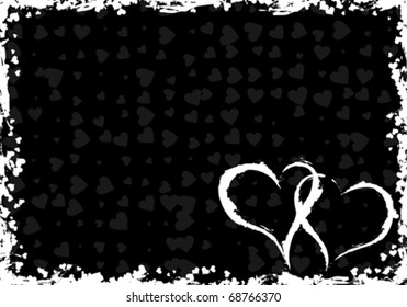 Valentines grunge frame with hearts, element for design, vector illustration