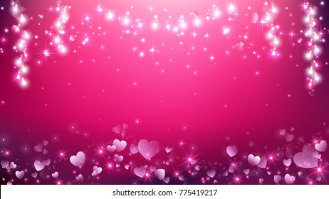 Valentines Heart Abstract Background,heart Flare And String Lights Such As Pink And White.