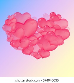 Valentines heart. Valentines heart background with lot of  hearts. Vector illustration with balloons heart.
