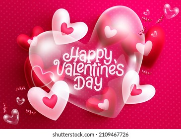 Valentine's heart balloon vector background design. Happy valentine's day text with transparent heart balloon elements for card decoration. Vector illustration.

