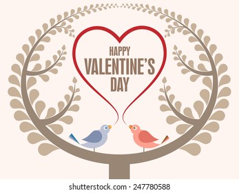 Valentine's heart with birds and tree