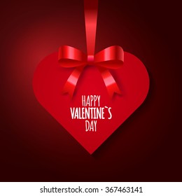 Valentine`s heart with bow and ribbon. Vector illustration.