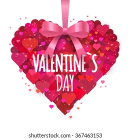 Valentine`s heart with bow and ribbon. Vector illustration.