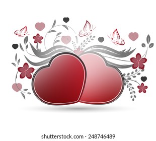 Valentines heart, butterflies and floral pattern/vector illustration