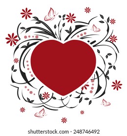 Valentines heart, butterflies and floral pattern/vector illustration