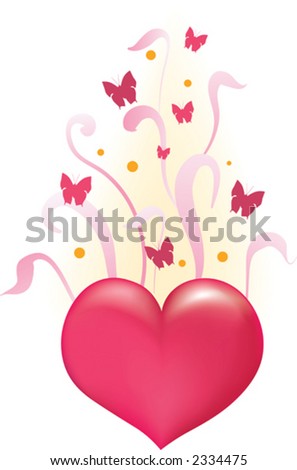 Valentine's heart with butterflies, white background