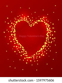 Valentines heart card. Illustration heart shaped confetti on the black background for Valentines Day. Greeting Card or Invitation Design vector background and retro typography.