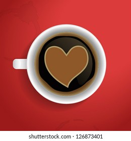Valentines heart in coffee cup. Vector illustration.