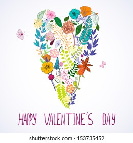 Valentine's heart composed of field flowers