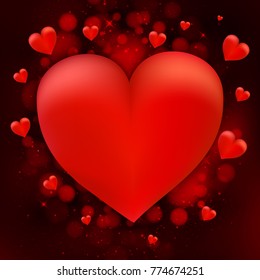 Valentines heart. Decorative heart background with lot of valentines hearts on bokeh background. Vector illustration.