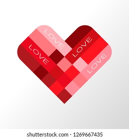 Valentines heart. Decorative heart background with interweaving and text love. Vector illustration.