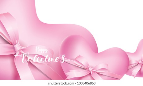 Valentines heart. Decorative love pink background with hearts and tied by pink silk ribbon. symbols of love for Happy Mother's, Valentine's Day greeting card design banner