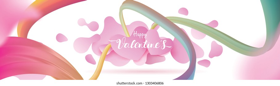 Valentines heart. Decorative pink background with hearts and loves flying and Floating on abstract colorful liquid background. symbols of love for Happy Mother's, Valentine's Day design banner