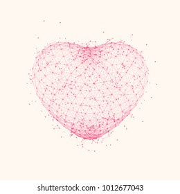 Valentines heart. Decorative wireframe of heart on light background. Polygonal heart with particles Vector illustration.