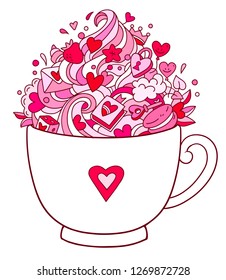 Valentine's heart design, cup, cupcake, doodles, hand drawn