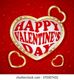 Valentines heart with diamonds on red background, illustration.