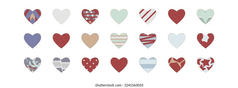 El corazón de San Valentín en diferentes estilos con un fondo blanco.