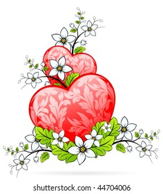 Valentine's heart with florals isolated on white background