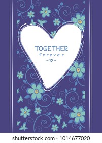 Valentines heart frame on abstract floral background. Template for greeting cards and holiday decorations. Valentines Day illustration.