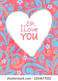 Valentines heart frame on abstract floral background. Template for greeting cards and holiday decorations. Valentines Day illustration.