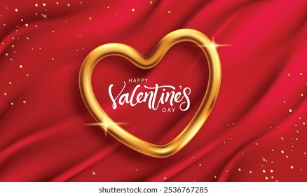 Valentine's heart gold vector design. Happy valentine's day text in red empty space with gold heart shape for valentines celebration background. Vector Illustration.
