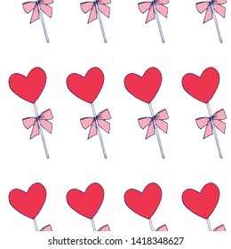 valentines heart lollipop print pattern seamless vector background illustration