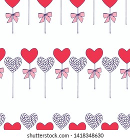 valentines heart lollipop print pattern seamless vector background illustration