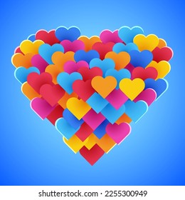 Valentine's heart made from many colorful paper hearts. The concept of love and valentine's day. Vector illustration
