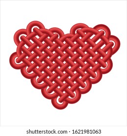 Valentine's heart made of red paracord in macrame technique. Vector illustration