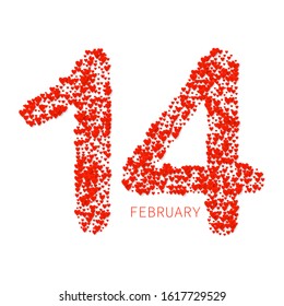 Valentines heart number. Love symbol 14 February isolated on white. Vector illustration