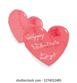 Valentines heart on white background. Two red decorative hearts with lettering. Vector illustration.