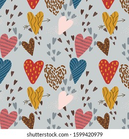 Valentines Heart Pattern. Abstract Stylish Vector Pattern with different doodly cute hearts for Valentine's Day and Wedding Designs.
