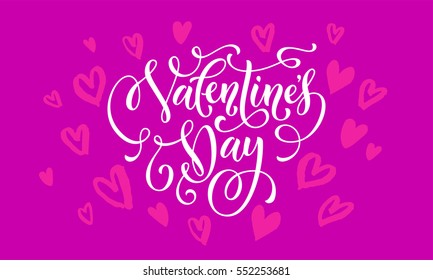 Valentines heart pattern background for greeting card calligraphy text with white font on red pink purple background. Valentines day 14 February love vector congratulation design