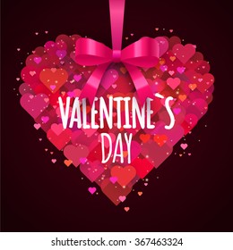 Valentine`s heart with ribbon and bow. Vector illustration.