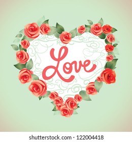 Valentine's heart. Roses bouquet. Valentine card.