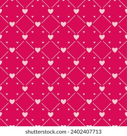 Patrón sin fisuras en el corazón de San Valentín, papel pintado decorativo. icono de corazón vector simple. diseño para tarjetas de felicitación, afiches, medios sociales, envoltura de regalos.