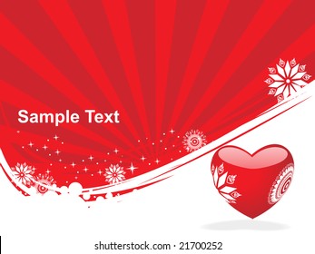 valentines heart and snowflake on red