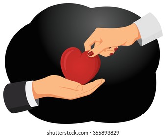 Valentines heart and two hand. Couple in love. Valentine's Day.