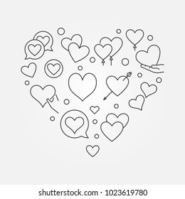 Valentines heart vector illustration - lots of outline hearts in heart shape