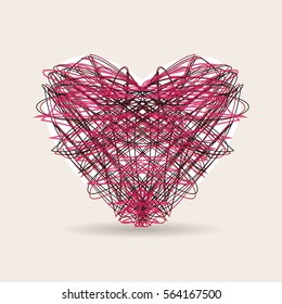 Valentines heart vector. Thread wrapped love you romantic illustration.